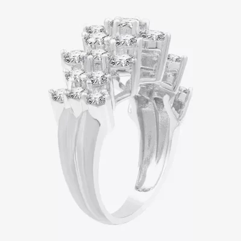 (G, Si1-Si2) Womens 3 CT. T.W. Lab Grown White Diamond Sterling Silver Cocktail Ring