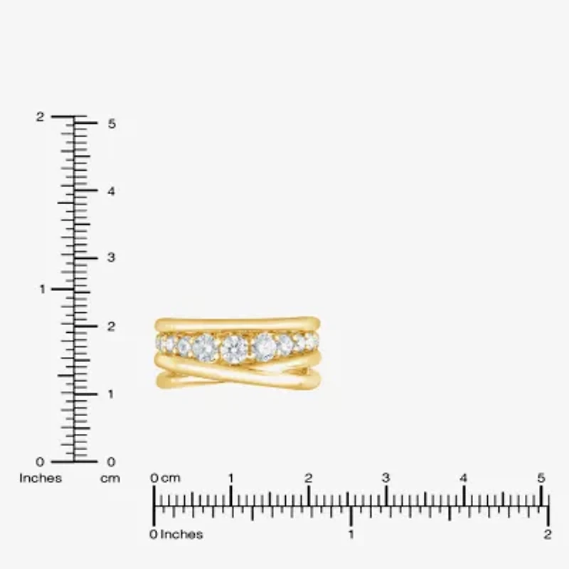 (F, Si2) Womens 1 CT. T.W. Lab Grown White Diamond 14K Gold Over Silver Crossover Cocktail Ring