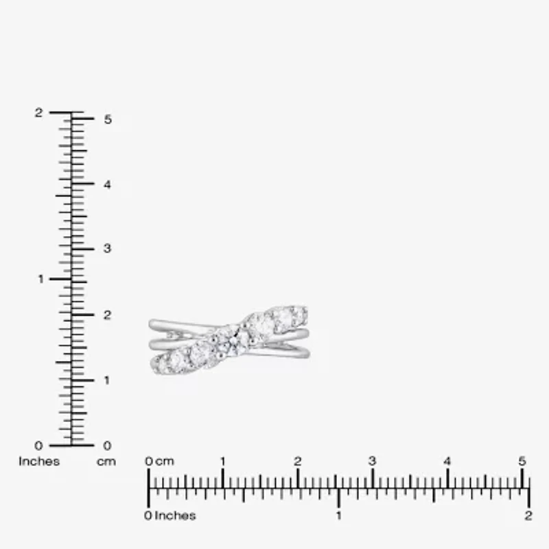 (F, Si2) Womens 1 CT. T.W. Lab Grown White Diamond Sterling Silver Crossover Cocktail Ring