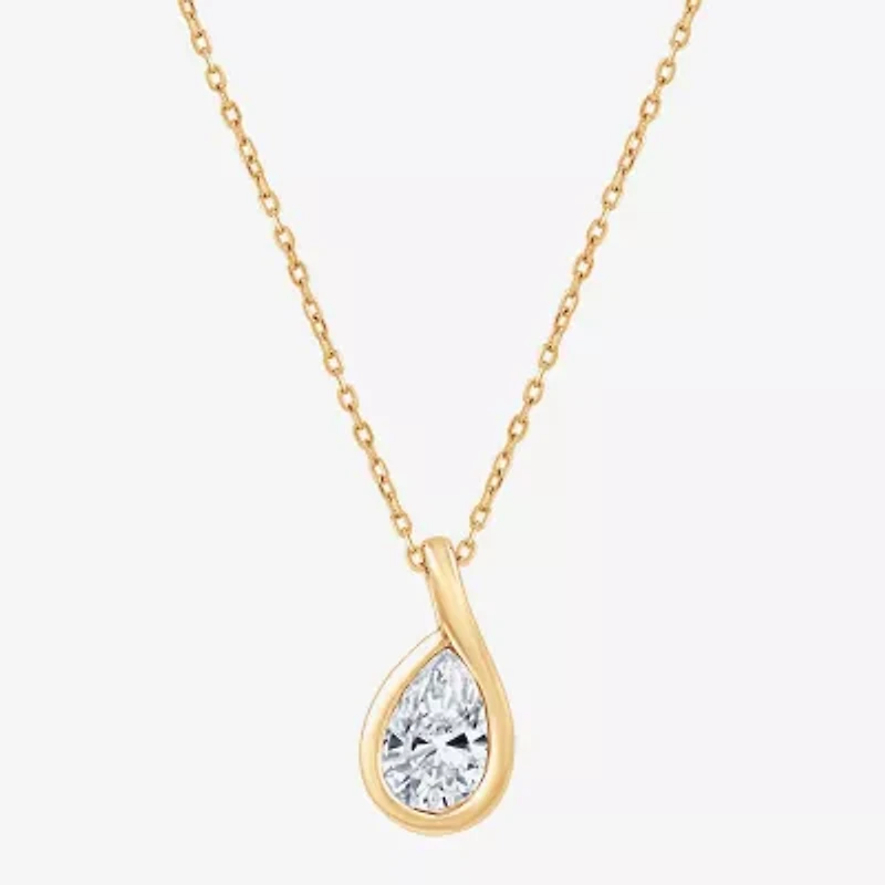 (G, Si1-Si2) Womens 1 CT. T.W. Lab Grown White Diamond 14K Gold Over Silver Pear 18 Inch Pendant Necklace