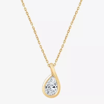 (G, Si1-Si2) Womens 1 CT. T.W. Lab Grown White Diamond 14K Gold Over Silver Pear 18 Inch Pendant Necklace