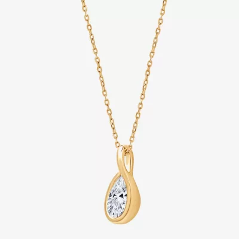 (G, Si1-Si2) Womens 1 CT. T.W. Lab Grown White Diamond 14K Gold Over Silver Pear 18 Inch Pendant Necklace