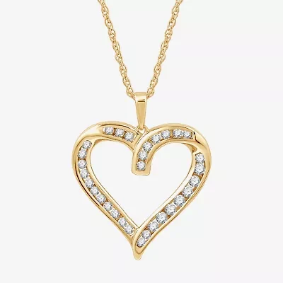 (G, Si1-Si2) Womens 1/2 CT. T.W. Lab Grown White Diamond 14K Gold Over Silver Heart 18 Inch Pendant Necklace