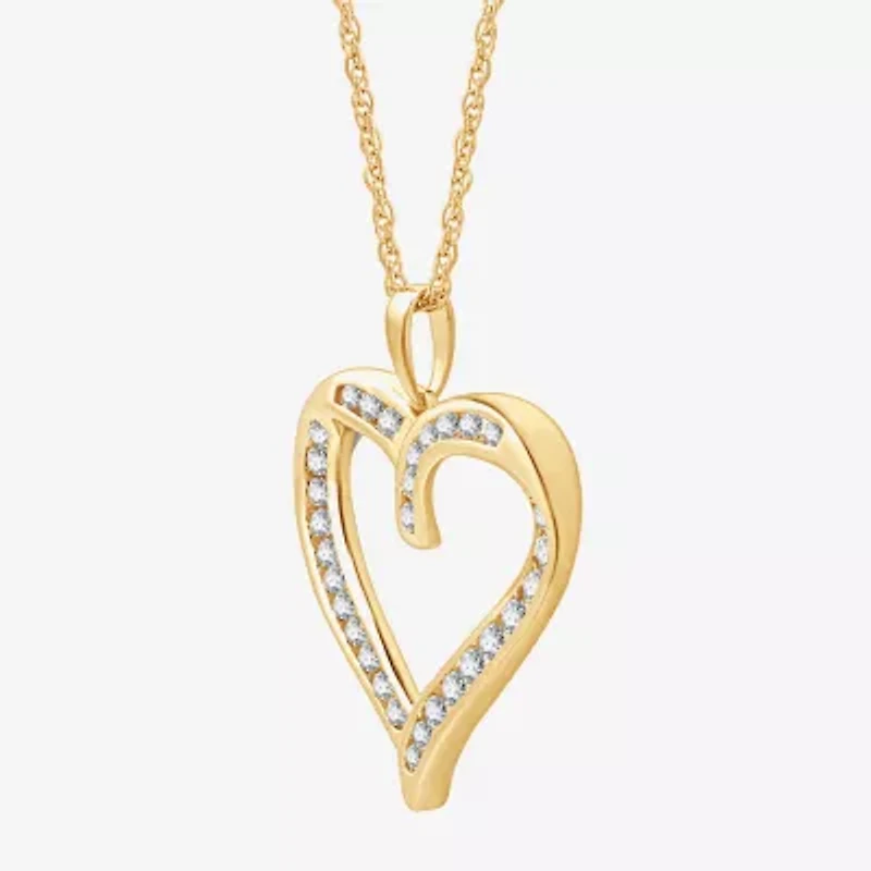 (G, Si1-Si2) Womens 1/2 CT. T.W. Lab Grown White Diamond 14K Gold Over Silver Heart 18 Inch Pendant Necklace