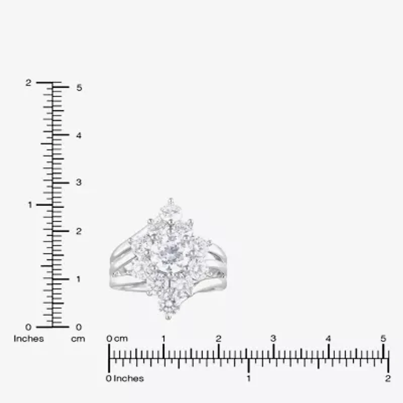 Diamond Blossom (F, Si2) Womens 3 CT. T.W. Lab Grown White Sterling Silver Cluster Cocktail Ring