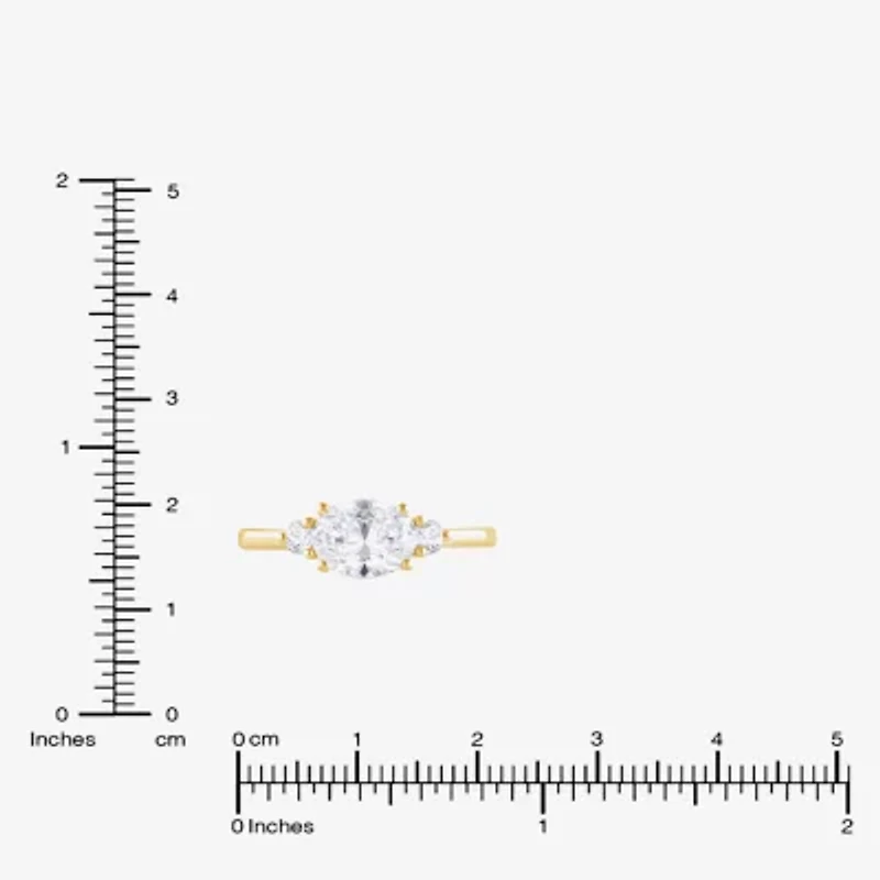 (F/Si2) Womens 1 1/7 CT. T.W. Lab Grown White Diamond 14K Gold Over Silver 3-Stone Cocktail Ring