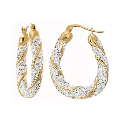 Crystal-Accent 14K Yellow Gold Over Silver Swirl Hoop Earrings