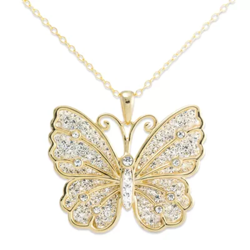 Crystal-Accent 14K Yellow Gold Over Silver Butterfly Pendant Necklace