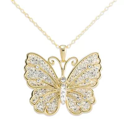 Crystal-Accent 14K Yellow Gold Over Silver Butterfly Pendant Necklace