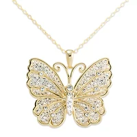 Crystal-Accent 14K Yellow Gold Over Silver Butterfly Pendant Necklace