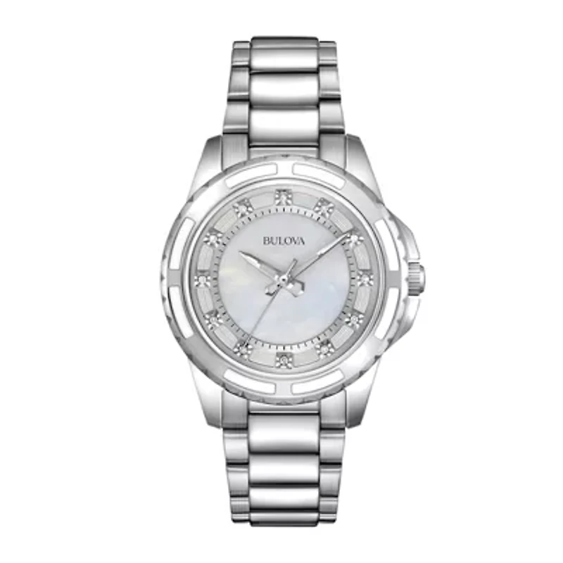 Bulova® Womens Silver-Tone Mother-of-Pearl Diamond-Accent Watch 96P144