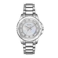 Bulova® Womens Silver-Tone Mother-of-Pearl Diamond-Accent Watch 96P144