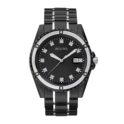Bulova® Mens Black Diamond-Accent Watch 98D107