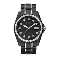 Bulova® Mens Black Diamond-Accent Watch 98D107