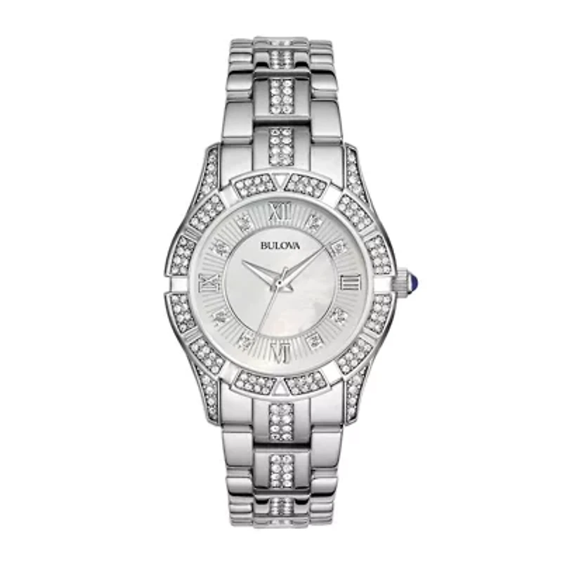 Bulova® Womens Crystal-Accent Silver-Tone Bracelet Watch 96L116