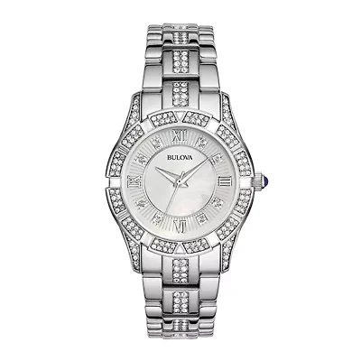 Bulova® Womens Crystal-Accent Silver-Tone Bracelet Watch 96L116