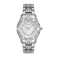 Bulova® Womens Crystal-Accent Silver-Tone Bracelet Watch 96L116