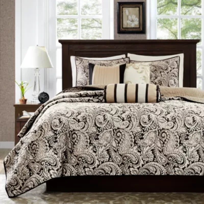 Madison Park Whitman 6-Pc Jacquard Quilt Set With Throw Pillows