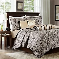 Madison Park Whitman 6-Pc Jacquard Quilt Set With Throw Pillows