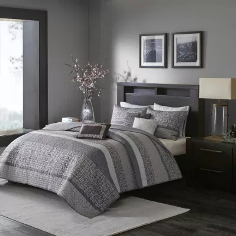 Madison Park Melody 6-Pc Reversible Jacquard Quilt Set With Throw Pillows