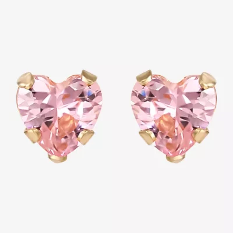 Girls Pink Cubic Zirconia Heart Earrings