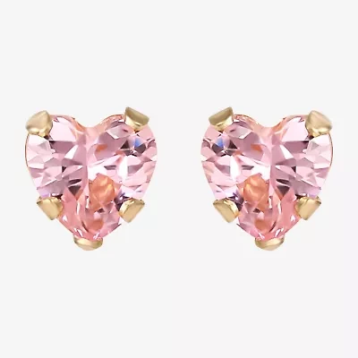 Girls Pink Cubic Zirconia Heart Earrings