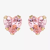 Girls Pink Cubic Zirconia Heart Earrings