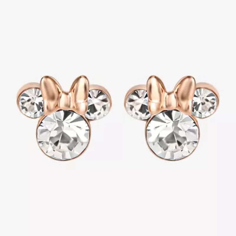 Disney Collection White Crystal 14K Rose Gold Over Silver 9.4mm Minnie Mouse Stud Earrings