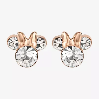 Disney Collection White Crystal 14K Rose Gold Over Silver 9.4mm Minnie Mouse Stud Earrings