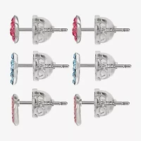 Girls Multi Color Crystal Sterling Silver Heart 3 Pair Earring Set