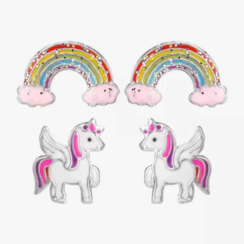 Girls Sterling Silver 2 Pair Earring Set