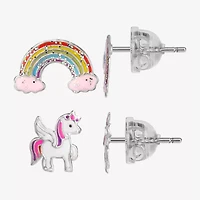 Girls Sterling Silver 2 Pair Earring Set