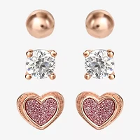 Girls Cubic Zirconia 14K Gold Over Silver Heart 3 Pair Earring Set