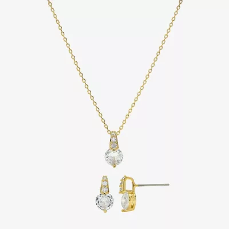 Sparkle Allure Womens Cubic Zirconia 14K Gold Over Brass Round 2-pc. Jewelry Set