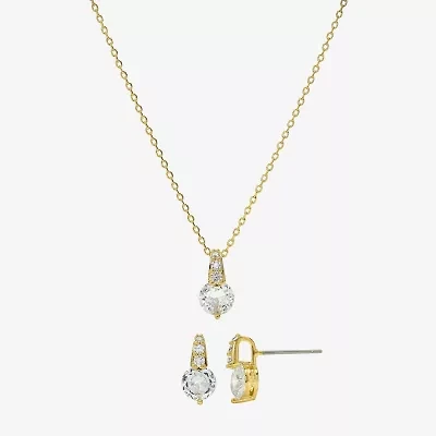 Sparkle Allure Womens Cubic Zirconia 14K Gold Over Brass Round 2-pc. Jewelry Set