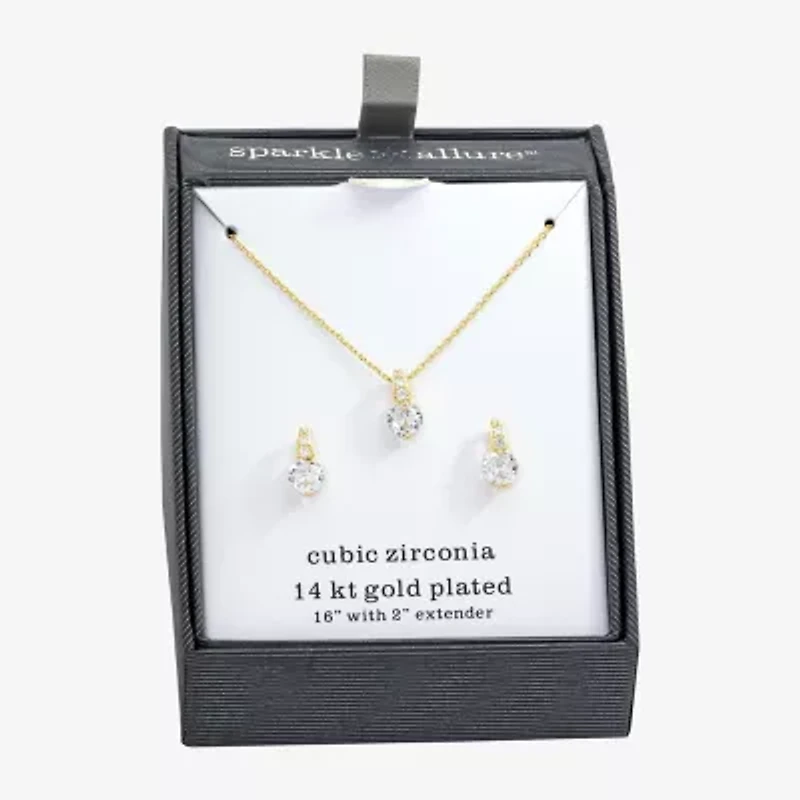 Sparkle Allure Womens Cubic Zirconia 14K Gold Over Brass Round 2-pc. Jewelry Set