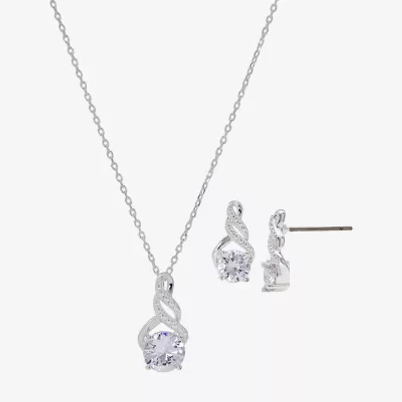Sparkle Allure Womens Cubic Zirconia Pure Silver Over Brass Round 2-pc. Jewelry Set