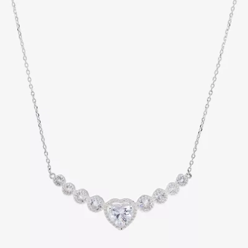 Sparkle Allure Womens Cubic Zirconia Pure Silver Over Brass Heart 16 Inch Pendant Necklace