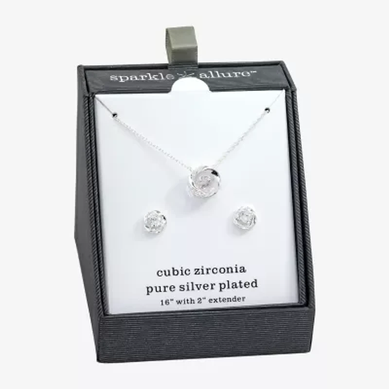 Sparkle Allure Womens Cubic Zirconia Pure Silver Over Brass Knot 2-pc. Jewelry Set