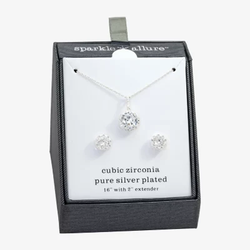 Sparkle Allure Womens Cubic Zirconia Pure Silver Over Brass Round 2-pc. Jewelry Set