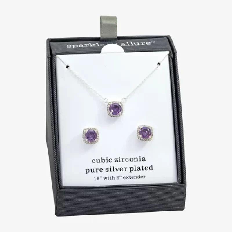 Sparkle Allure Womens Purple Cubic Zirconia Pure Silver Over Brass 2-pc. Jewelry Set
