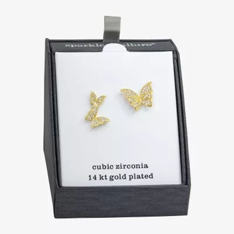 Sparkle Allure Cubic Zirconia 14K Gold Over Brass 20mm Butterfly Stud Earrings