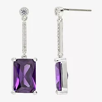 Sparkle Allure Womens Purple Cubic Zirconia Pure Silver Over Brass Rectangular Drop Earrings