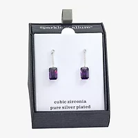 Sparkle Allure Womens Purple Cubic Zirconia Pure Silver Over Brass Rectangular Drop Earrings