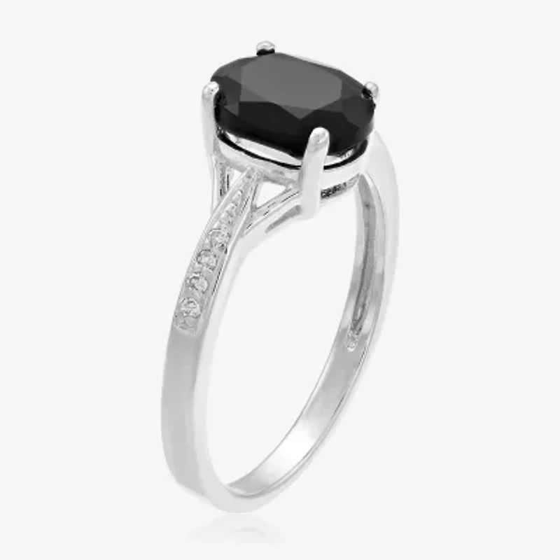 Womens Diamond Accent Genuine Black Onyx Sterling Silver Cocktail Ring