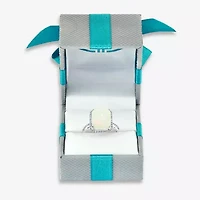 Effy  Womens Diamond Accent Genuine White Opal 14K White Gold Halo Cocktail Ring