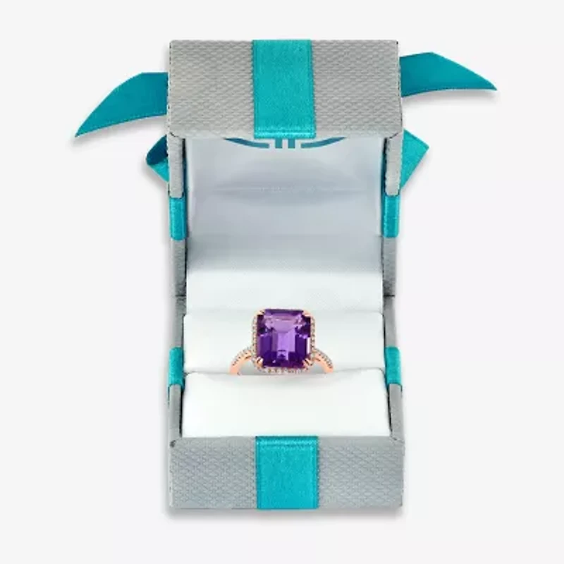 Effy  Womens Diamond Accent Genuine Purple Amethyst 14K Rose Gold Halo Cocktail Ring