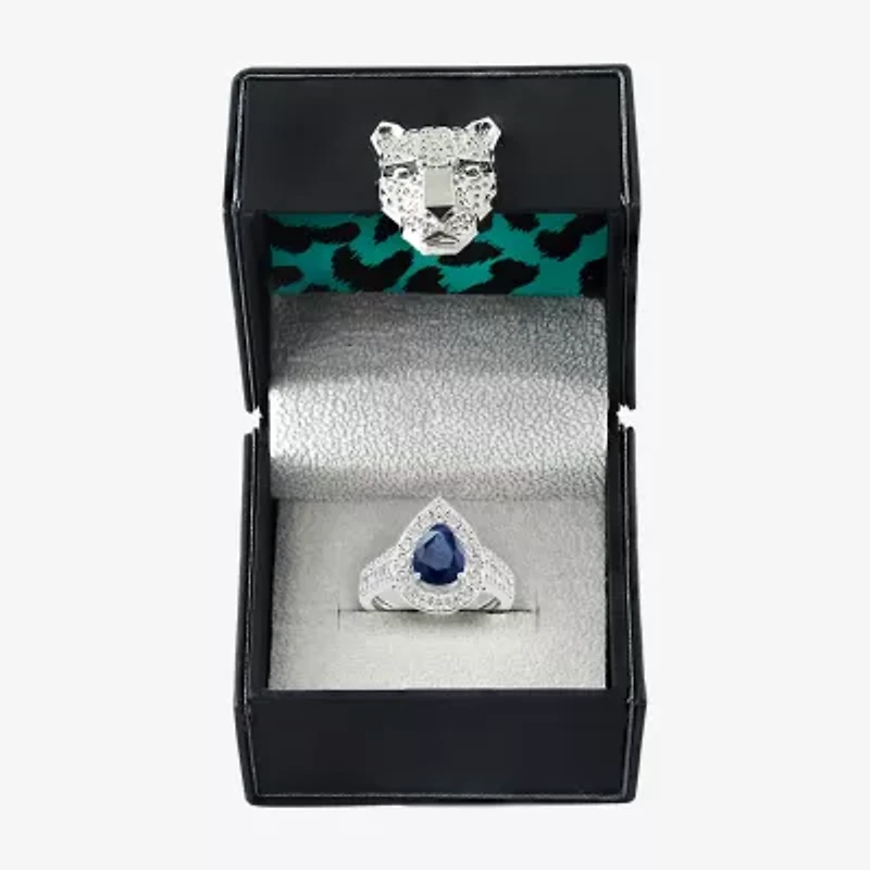 Effy Womens 1/2 CT. T.W. Diamond & Genuine Blue Sapphire 14K White Gold Pear Halo Cocktail Ring