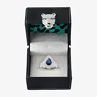 Effy Womens 1/2 CT. T.W. Diamond & Genuine Blue Sapphire 14K White Gold Pear Halo Cocktail Ring