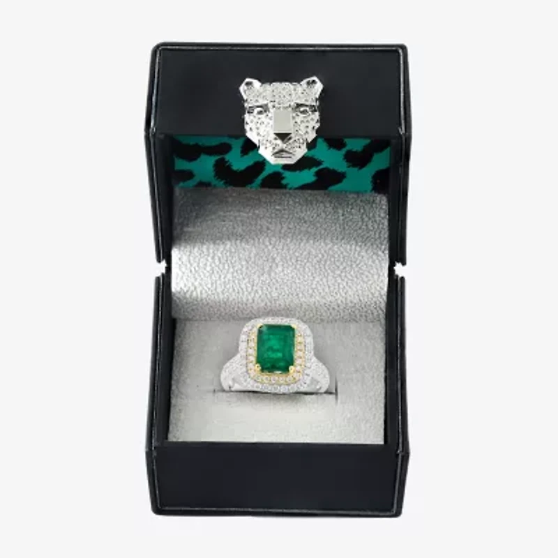 Effy  Womens 1/5 CT. T.W. Diamond & Genuine Green Emerald 14K Gold Cocktail Ring